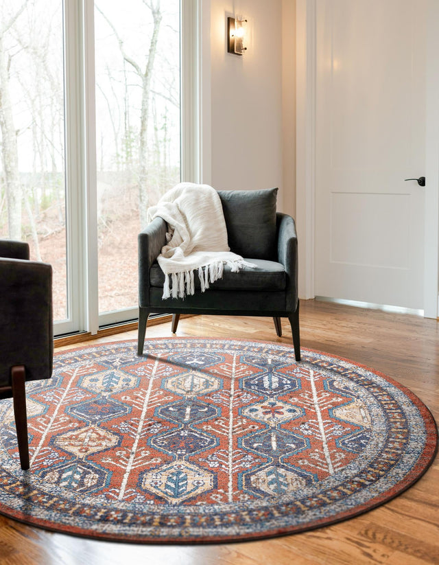 Rust Red 5' 3 x 5' 3 Aramis Round Area Rug Polypropylene With Cotton Backing Easy Clean Living Room Bedroom Dining Office Carpet for Sale at Rug Engine