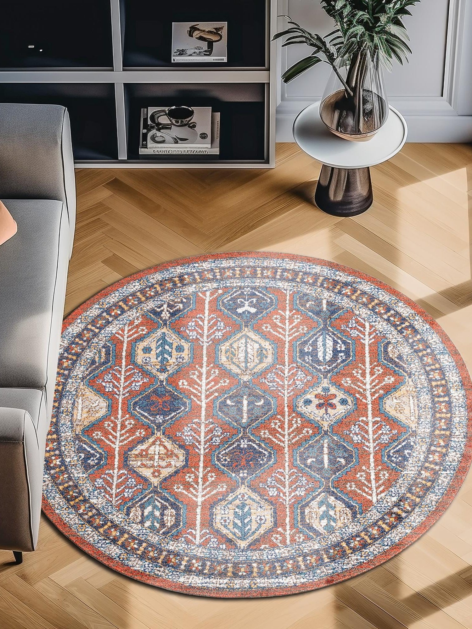 Rust Red 10' x 10' Aramis Round Area Rug Polypropylene With Cotton Backing Easy Clean Living Room Bedroom Dining Office Carpet for Sale at Rug Engine