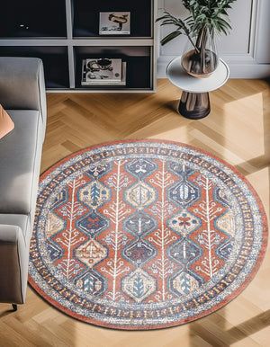 Rust Red 10' x 10' Aramis Round Area Rug Polypropylene With Cotton Backing Easy Clean Living Room Bedroom Dining Office Carpet for Sale at Rug Engine