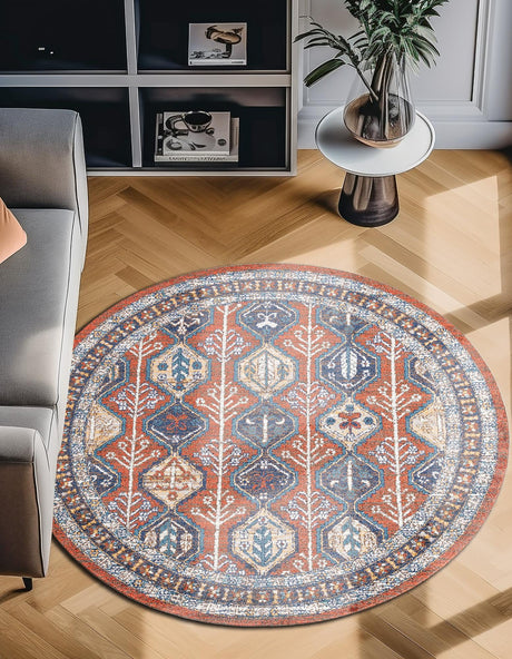 Rust Red 5' 3 x 5' 3 Aramis Round Area Rug Polypropylene With Cotton Backing Easy Clean Living Room Bedroom Dining Office Carpet for Sale at Rug Engine