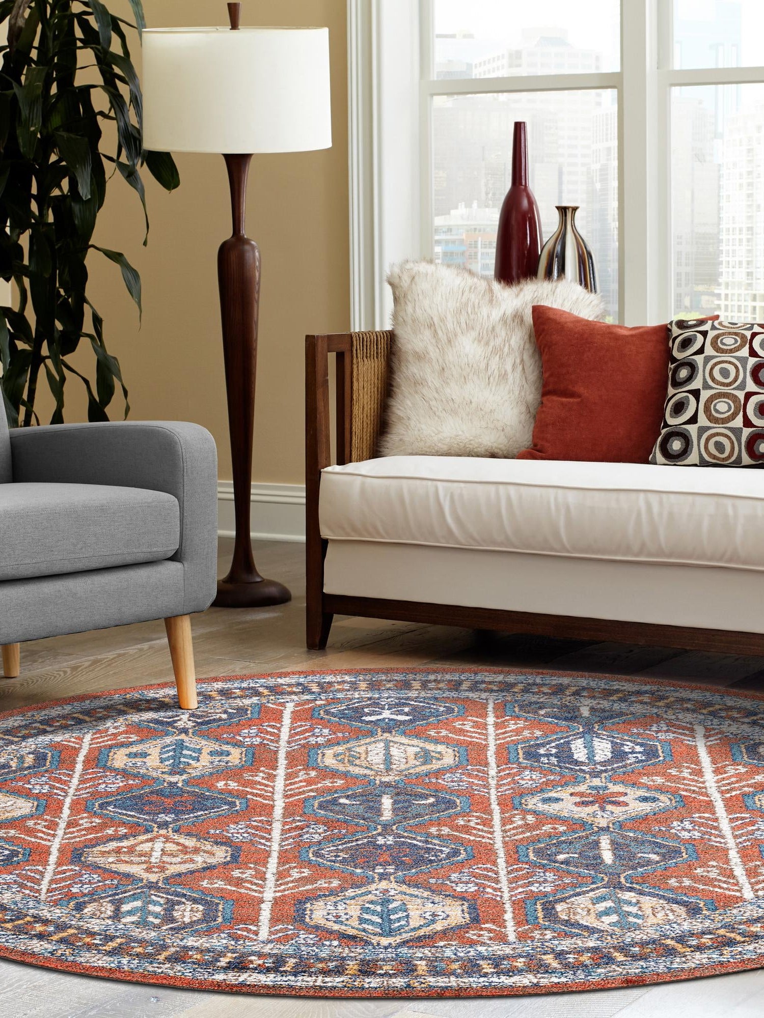 Rust Red 5' 3 x 5' 3 Aramis Round Area Rug Polypropylene With Cotton Backing Easy Clean Living Room Bedroom Dining Office Carpet for Sale at Rug Engine