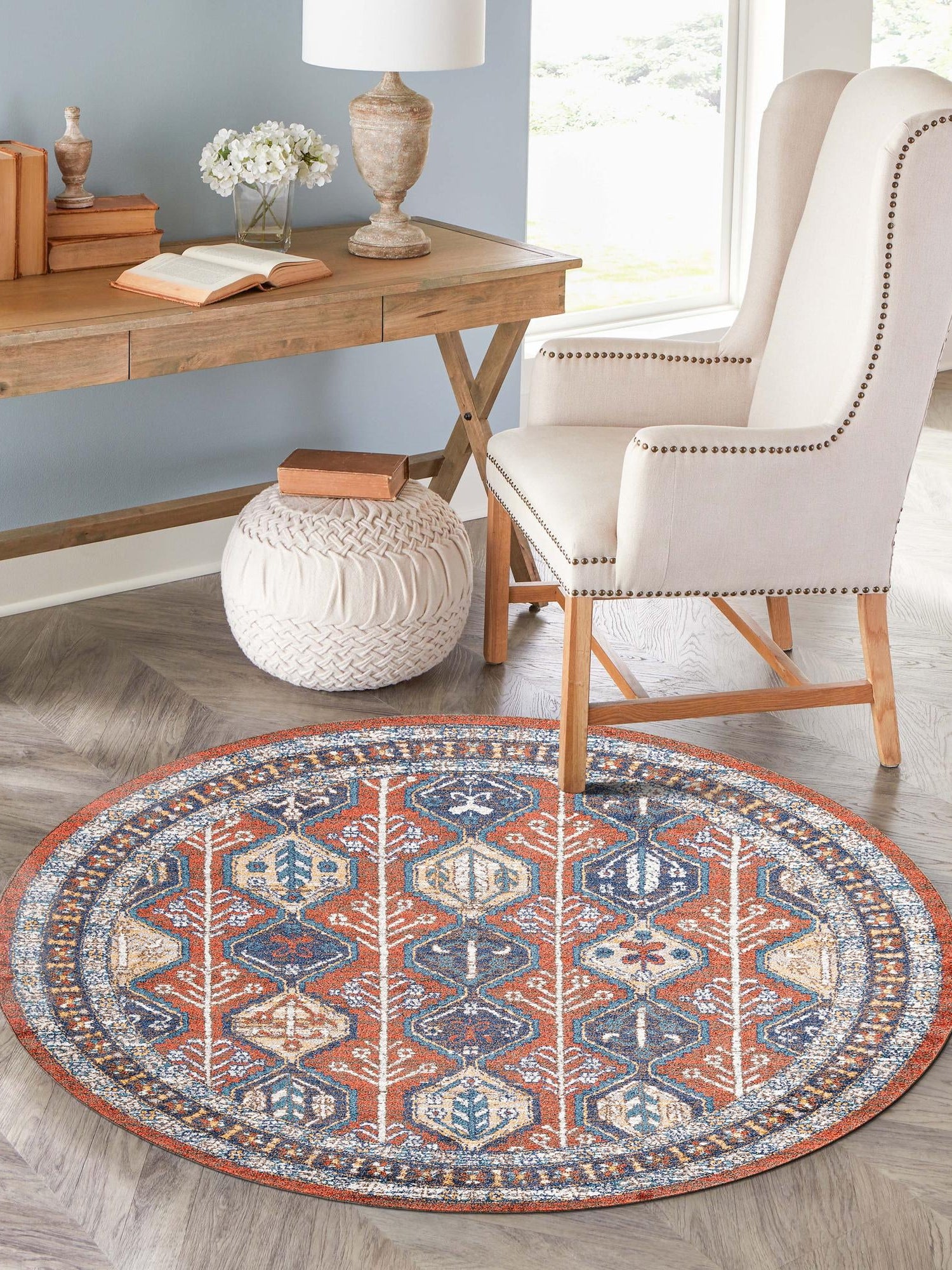 Rust Red 10' x 10' Aramis Round Area Rug Polypropylene With Cotton Backing Easy Clean Living Room Bedroom Dining Office Carpet for Sale at Rug Engine