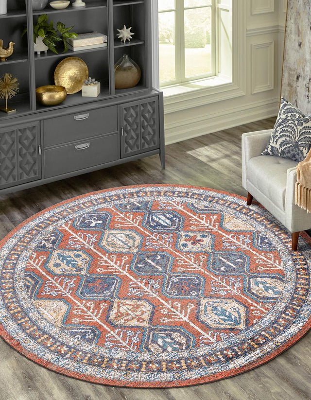 Rust Red 7' x 7' Aramis Round Area Rug Polypropylene With Cotton Backing Easy Clean Living Room Bedroom Dining Office Carpet for Sale at Rug Engine