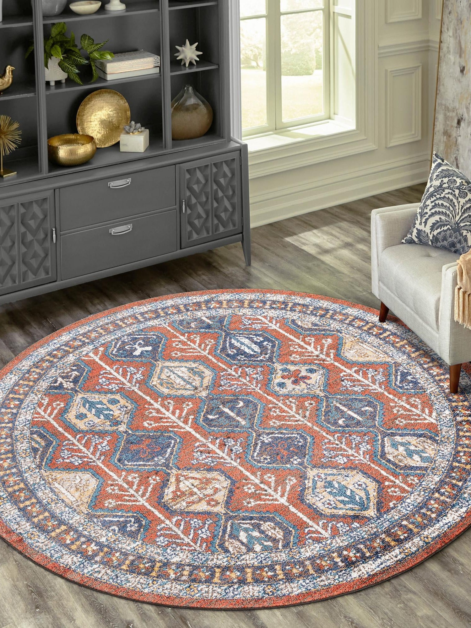Rust Red 3' 3 x 3' 3 Aramis Round Area Rug Polypropylene With Cotton Backing Easy Clean Living Room Bedroom Dining Office Carpet for Sale at Rug Engine