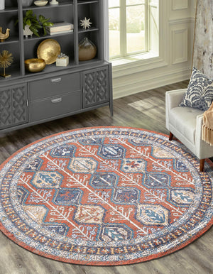 Rust Red 5' 3 x 5' 3 Aramis Round Area Rug Polypropylene With Cotton Backing Easy Clean Living Room Bedroom Dining Office Carpet for Sale at Rug Engine