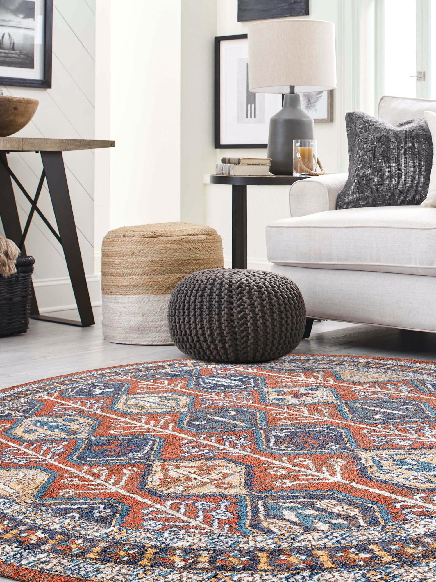 Rust Red 5' 3 x 5' 3 Aramis Round Area Rug Polypropylene With Cotton Backing Easy Clean Living Room Bedroom Dining Office Carpet for Sale at Rug Engine
