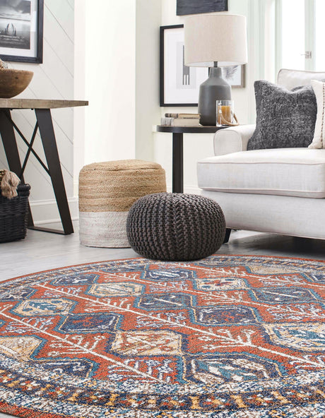 Rust Red 10' x 10' Aramis Round Area Rug Polypropylene With Cotton Backing Easy Clean Living Room Bedroom Dining Office Carpet for Sale at Rug Engine