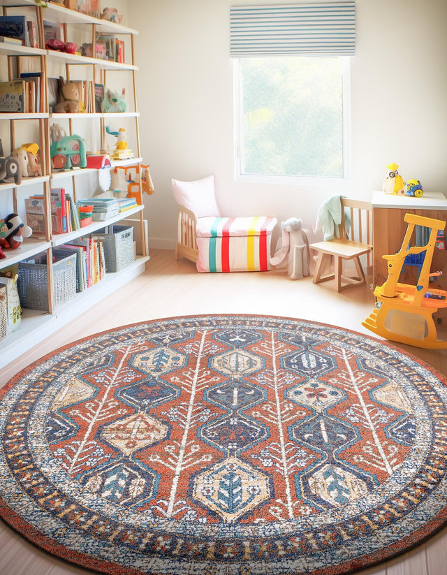 Rust Red 7' x 7' Aramis Round Area Rug Polypropylene With Cotton Backing Easy Clean Living Room Bedroom Dining Office Carpet for Sale at Rug Engine