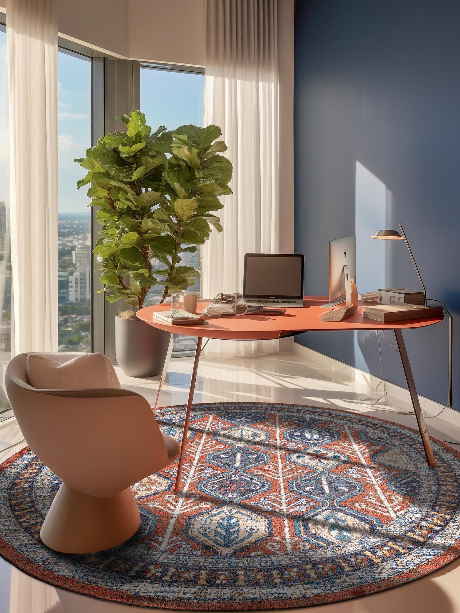 Rust Red 3' 3 x 3' 3 Aramis Round Area Rug Polypropylene With Cotton Backing Easy Clean Living Room Bedroom Dining Office Carpet for Sale at Rug Engine