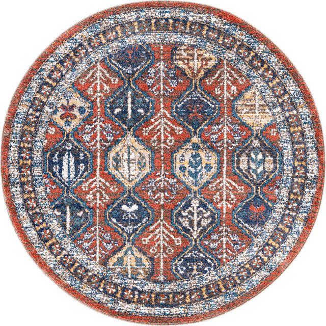 Rust Red 5' 3 x 5' 3 Aramis Round Area Rug Polypropylene With Cotton Backing Easy Clean Living Room Bedroom Dining Office Carpet for Sale at Rug Engine