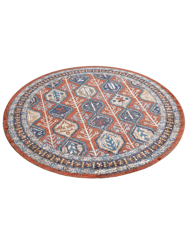 Rust Red 7' x 7' Aramis Round Area Rug Polypropylene With Cotton Backing Easy Clean Living Room Bedroom Dining Office Carpet for Sale at Rug Engine