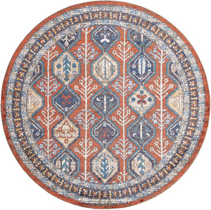 Rust Red 7' x 7' Aramis Round Area Rug Polypropylene With Cotton Backing Easy Clean Living Room Bedroom Dining Office Carpet for Sale at Rug Engine