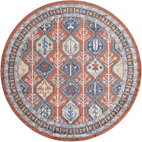 Rust Red 7' x 7' Aramis Round Area Rug Polypropylene With Cotton Backing Easy Clean Living Room Bedroom Dining Office Carpet for Sale at Rug Engine