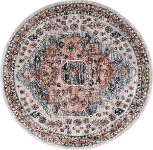 Gray 5' 3 x 5' 3 Aramis Round Area Rug Polypropylene With Cotton Backing Easy Clean Living Room Bedroom Dining Office Carpet for Sale at Rug Engine
