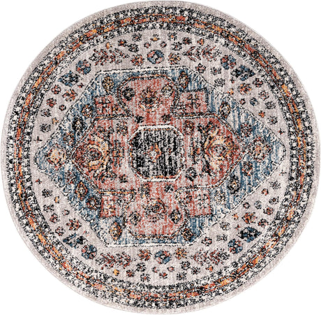 Gray 5' 3 x 5' 3 Aramis Round Area Rug Polypropylene With Cotton Backing Easy Clean Living Room Bedroom Dining Office Carpet for Sale at Rug Engine