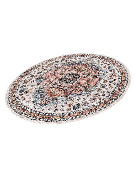 Gray 5' 3 x 5' 3 Aramis Round Area Rug Polypropylene With Cotton Backing Easy Clean Living Room Bedroom Dining Office Carpet for Sale at Rug Engine