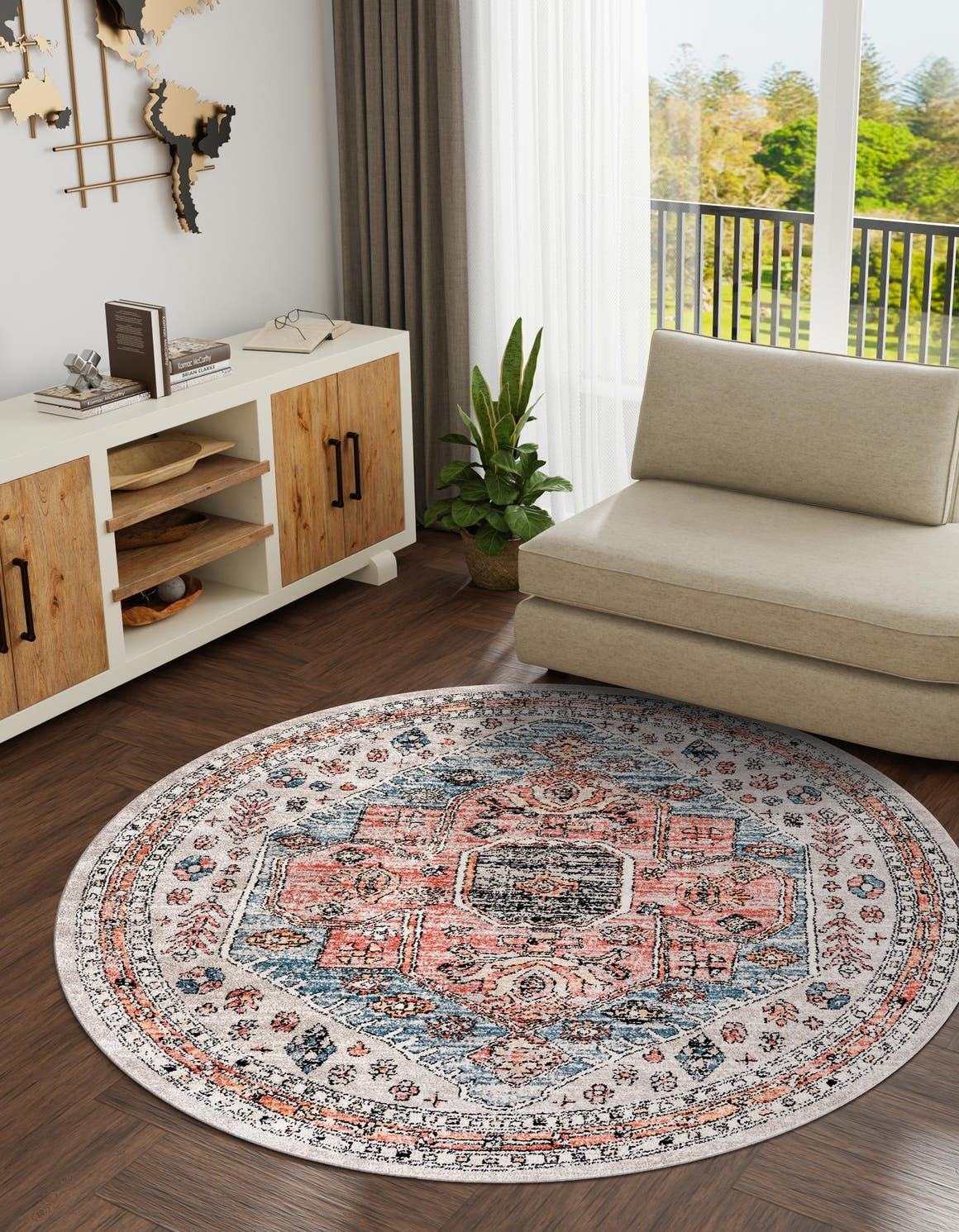 Gray 3' 3 x 3' 3 Aramis Round Area Rug Polypropylene With Cotton Backing Easy Clean Living Room Bedroom Dining Office Carpet for Sale at Rug Engine