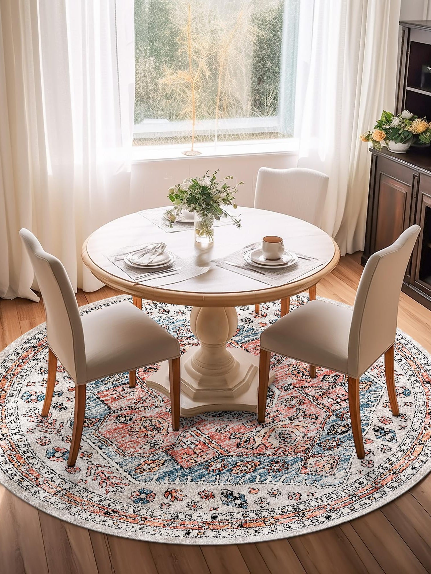Gray 7' x 7' Aramis Round Area Rug Polypropylene With Cotton Backing Easy Clean Living Room Bedroom Dining Office Carpet for Sale at Rug Engine