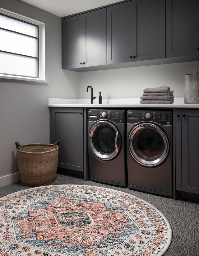 Gray 7' x 7' Aramis Round Area Rug Polypropylene With Cotton Backing Easy Clean Living Room Bedroom Dining Office Carpet for Sale at Rug Engine