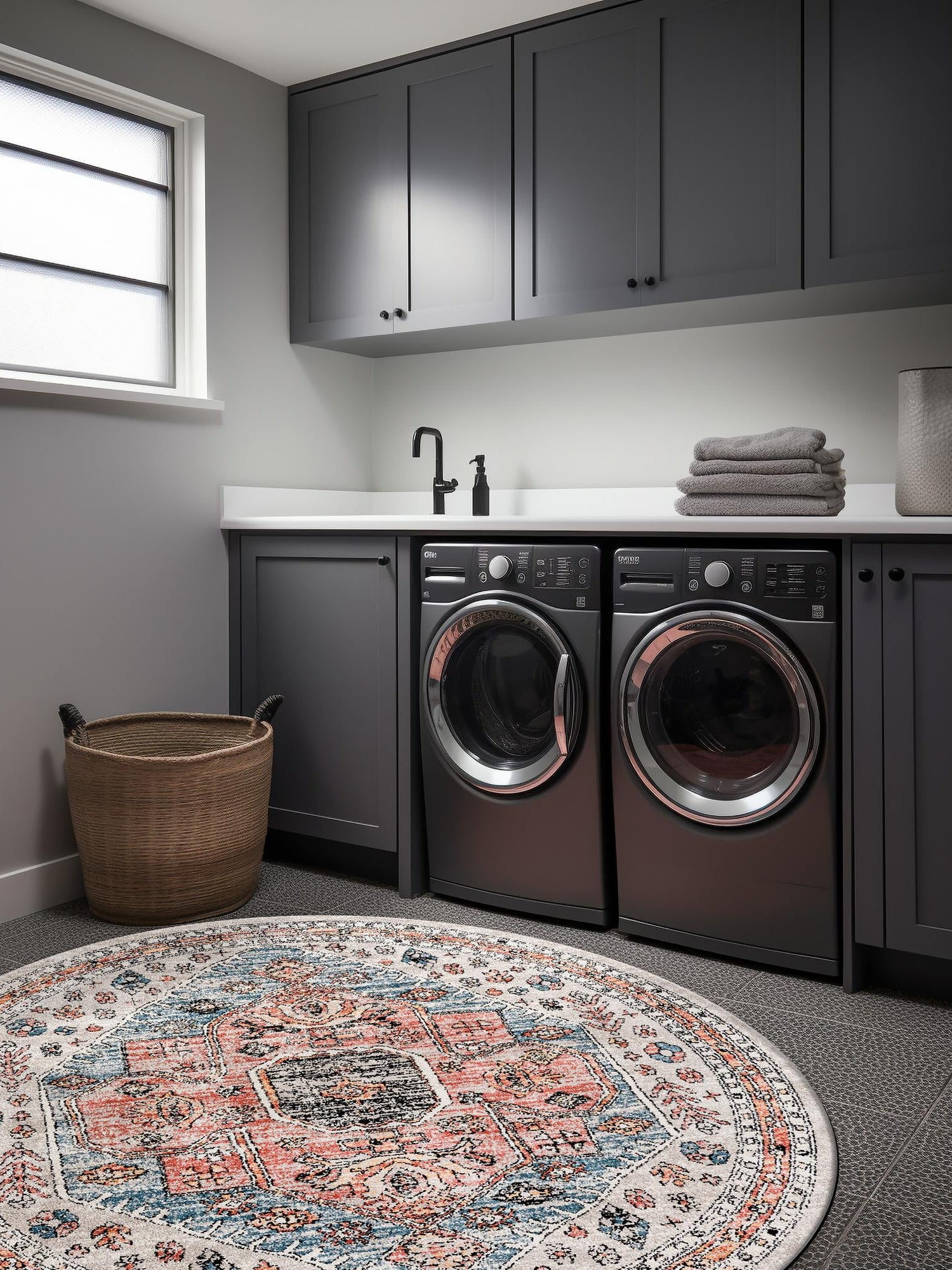 Gray 3' 3 x 3' 3 Aramis Round Area Rug Polypropylene With Cotton Backing Easy Clean Living Room Bedroom Dining Office Carpet for Sale at Rug Engine