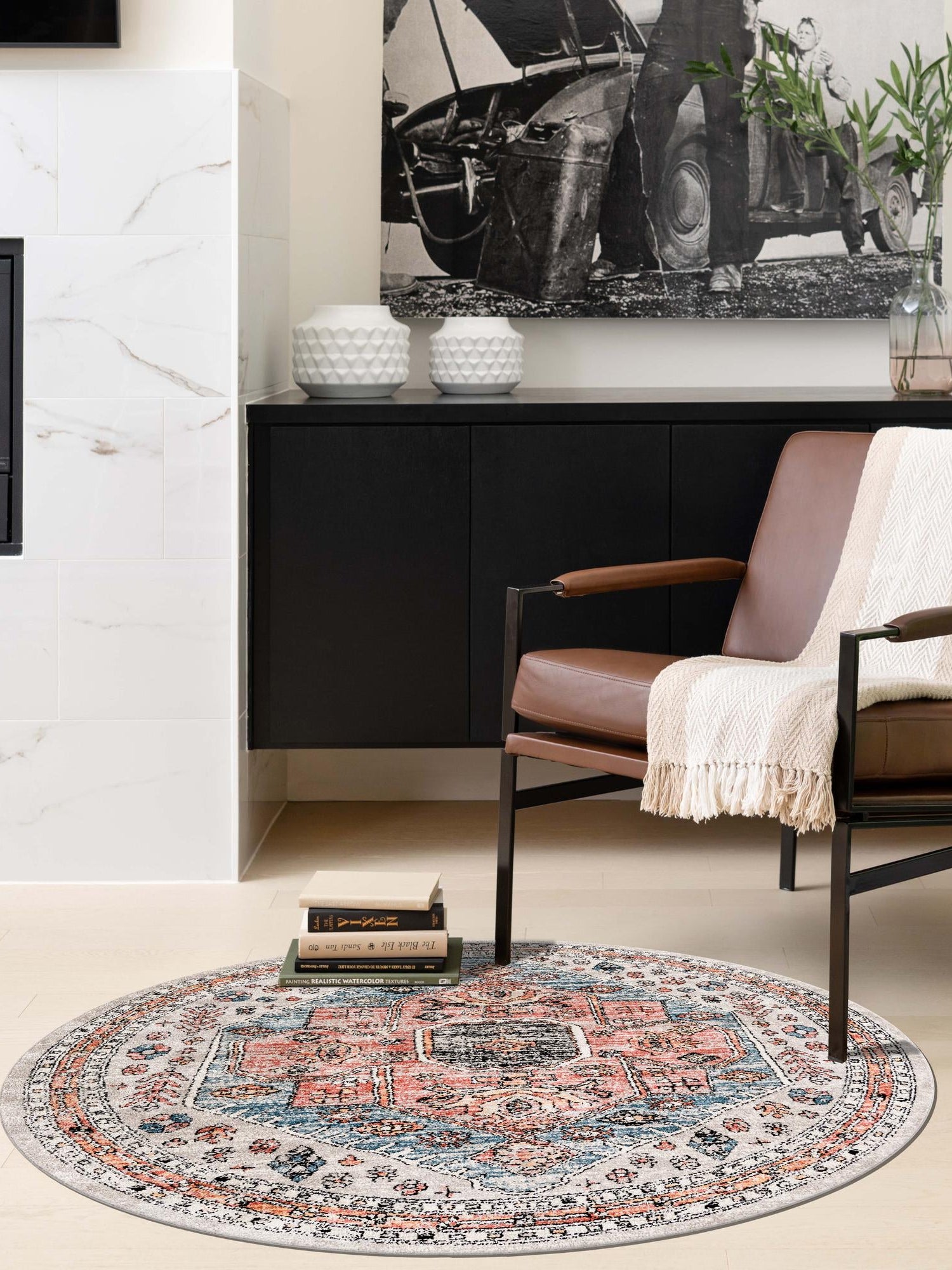 Gray 3' 3 x 3' 3 Aramis Round Area Rug Polypropylene With Cotton Backing Easy Clean Living Room Bedroom Dining Office Carpet for Sale at Rug Engine