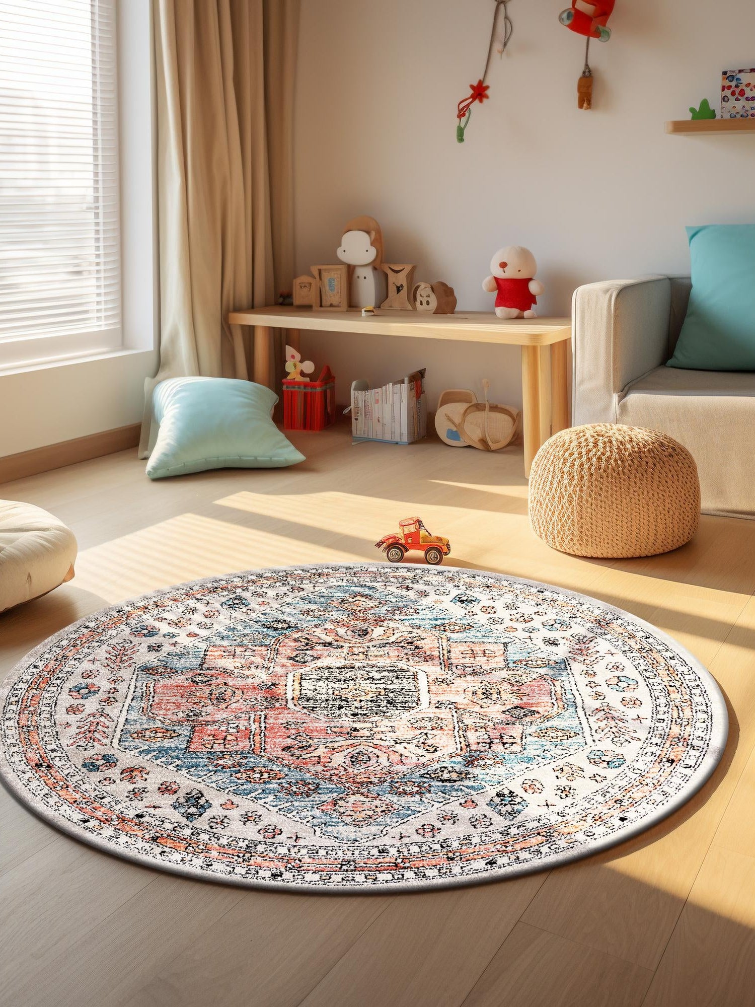 Gray 3' 3 x 3' 3 Aramis Round Area Rug Polypropylene With Cotton Backing Easy Clean Living Room Bedroom Dining Office Carpet for Sale at Rug Engine