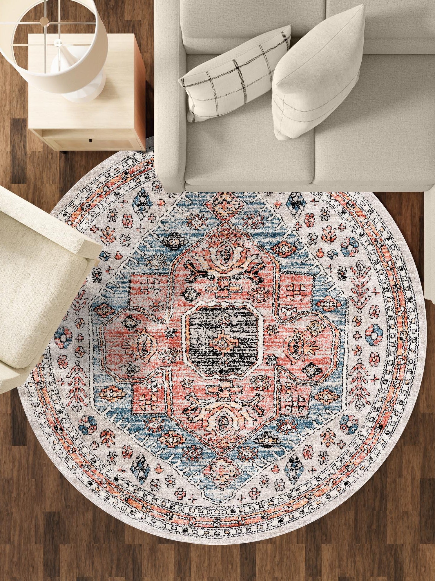 Gray 3' 3 x 3' 3 Aramis Round Area Rug Polypropylene With Cotton Backing Easy Clean Living Room Bedroom Dining Office Carpet for Sale at Rug Engine