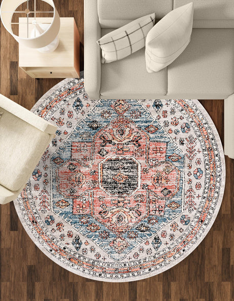 Gray 3' 3 x 3' 3 Aramis Round Area Rug Polypropylene With Cotton Backing Easy Clean Living Room Bedroom Dining Office Carpet for Sale at Rug Engine