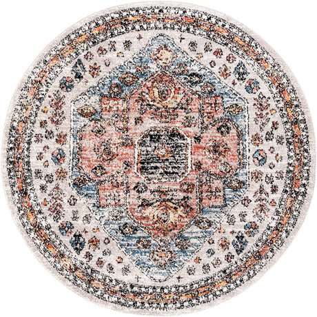 Gray 5' 3 x 5' 3 Aramis Round Area Rug Polypropylene With Cotton Backing Easy Clean Living Room Bedroom Dining Office Carpet for Sale at Rug Engine