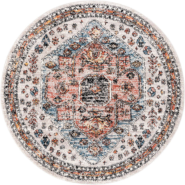Gray 5' 3 x 5' 3 Aramis Round Area Rug Polypropylene With Cotton Backing Easy Clean Living Room Bedroom Dining Office Carpet for Sale at Rug Engine