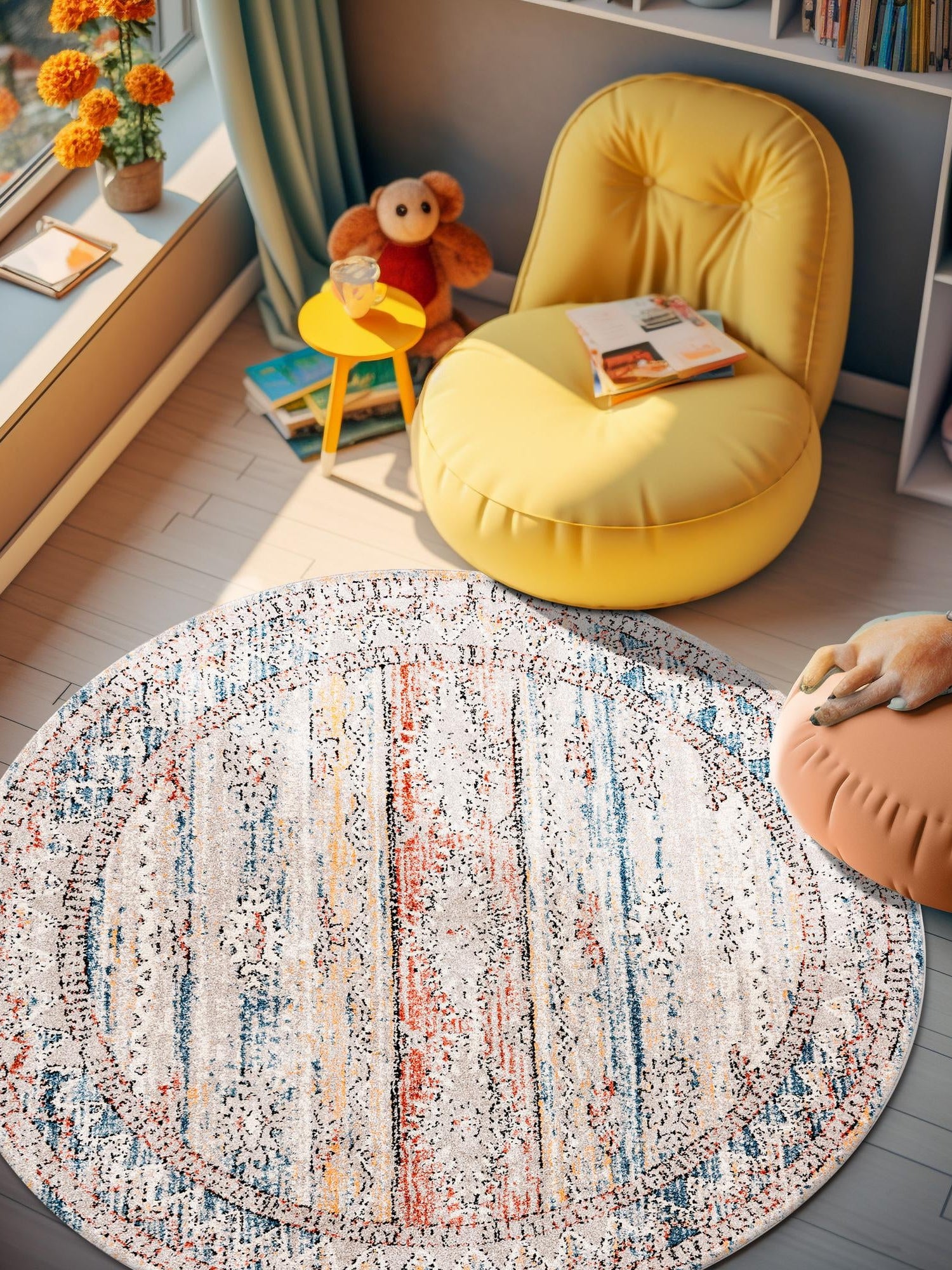 Multicolor 10' x 10' Aramis Round Area Rug Polypropylene With Cotton Backing Easy Clean Living Room Bedroom Dining Office Carpet for Sale at Rug Engine