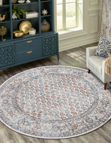 Multicolor 7' x 7' Aramis Round Area Rug Polypropylene With Cotton Backing Easy Clean Living Room Bedroom Dining Office Carpet for Sale at Rug Engine