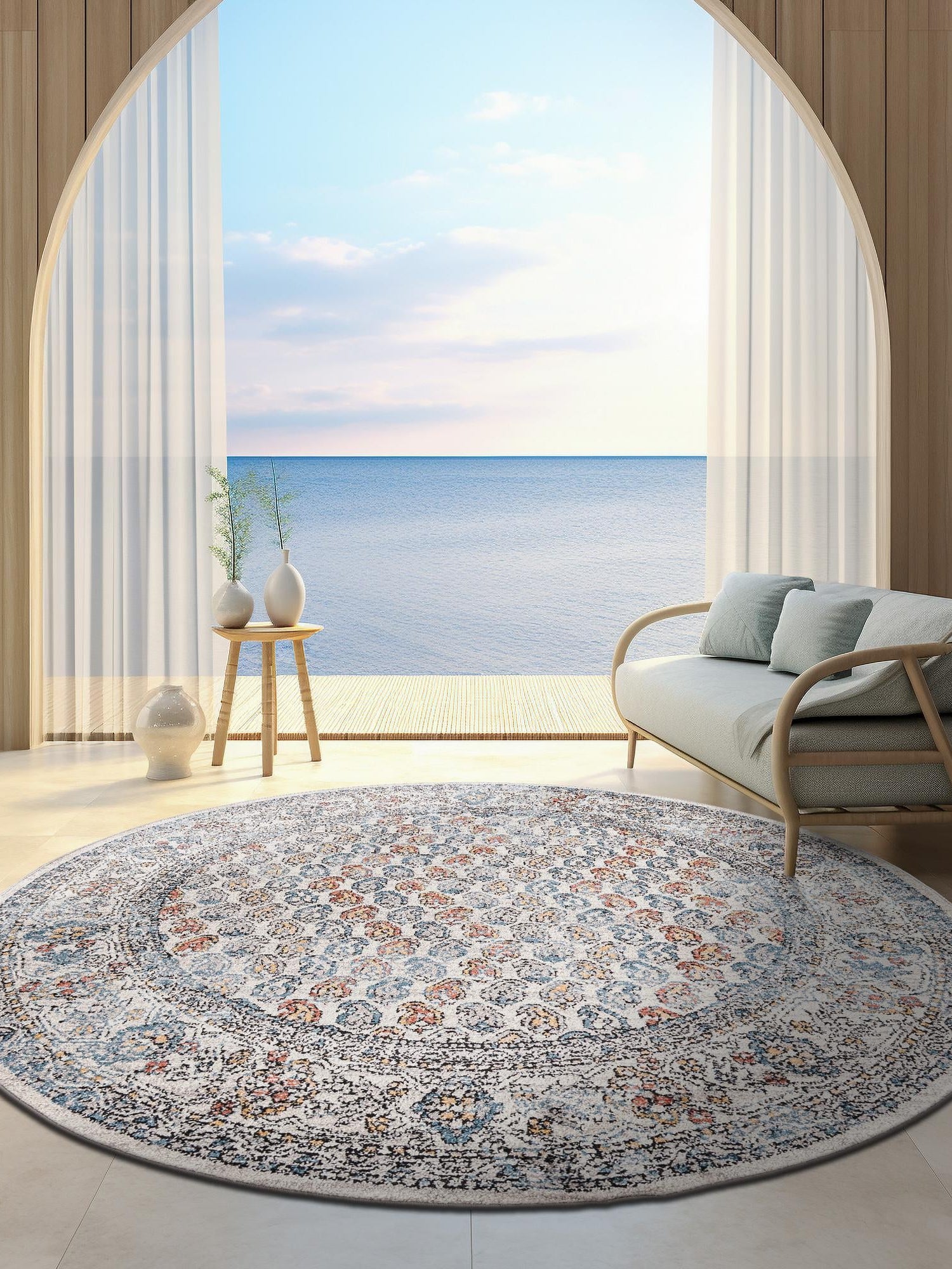 Multicolor 5' 3 x 5' 3 Aramis Round Area Rug Polypropylene With Cotton Backing Easy Clean Living Room Bedroom Dining Office Carpet for Sale at Rug Engine