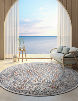 Multicolor 5' 3 x 5' 3 Aramis Round Area Rug Polypropylene With Cotton Backing Easy Clean Living Room Bedroom Dining Office Carpet for Sale at Rug Engine
