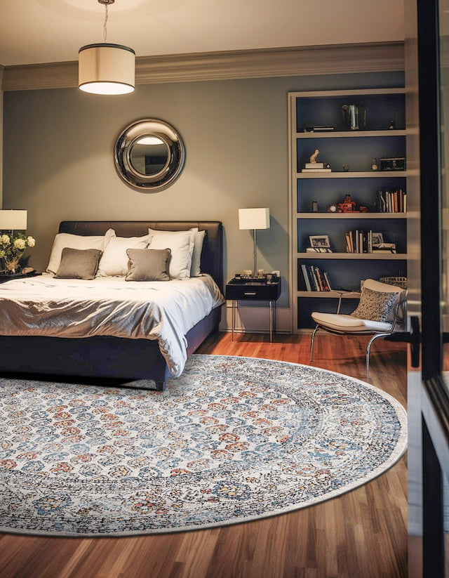 Multicolor 7' x 7' Aramis Round Area Rug Polypropylene With Cotton Backing Easy Clean Living Room Bedroom Dining Office Carpet for Sale at Rug Engine