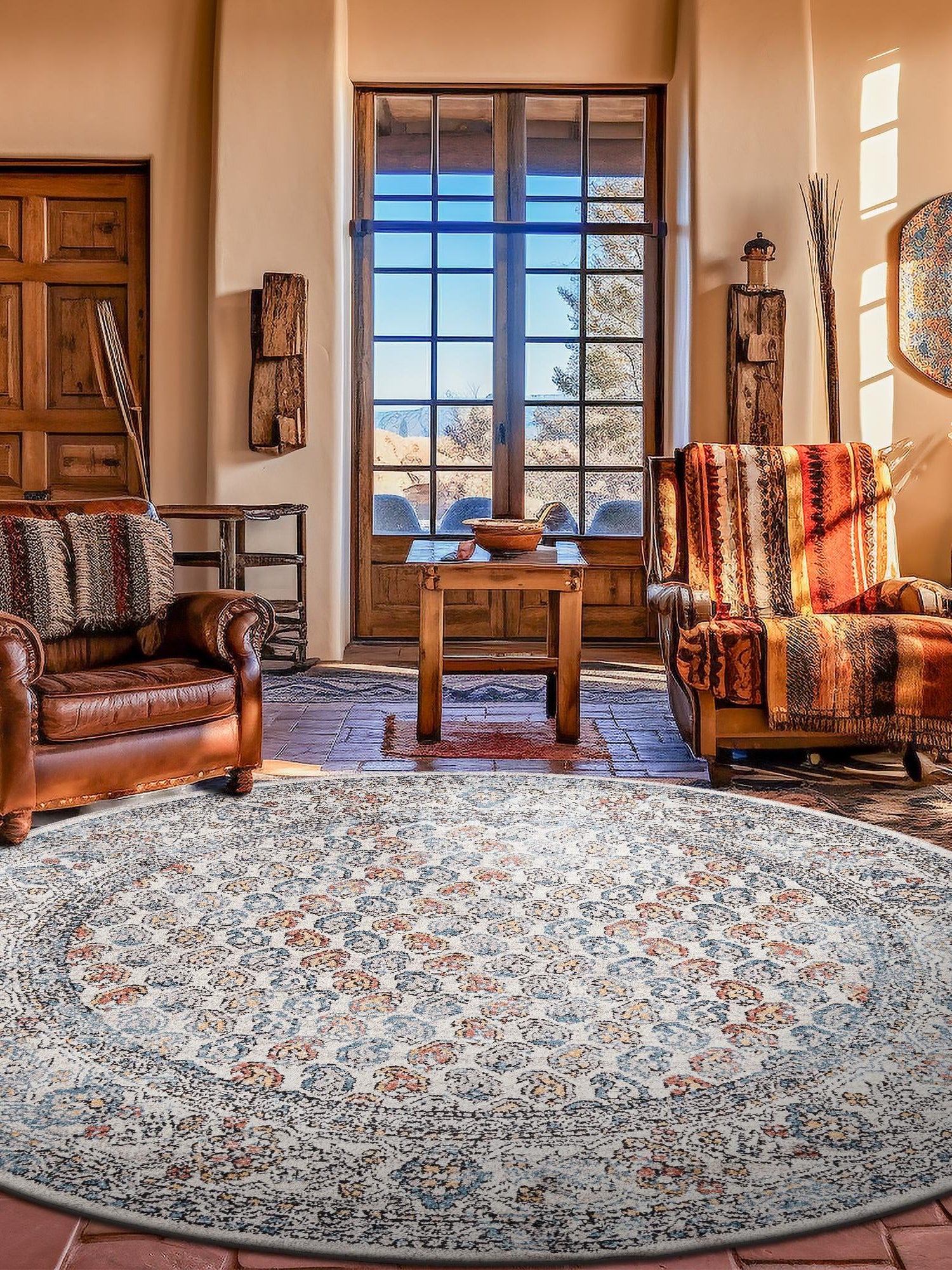 Multicolor 10' x 10' Aramis Round Area Rug Polypropylene With Cotton Backing Easy Clean Living Room Bedroom Dining Office Carpet for Sale at Rug Engine