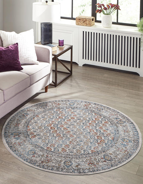 Multicolor 5' 3 x 5' 3 Aramis Round Area Rug Polypropylene With Cotton Backing Easy Clean Living Room Bedroom Dining Office Carpet for Sale at Rug Engine