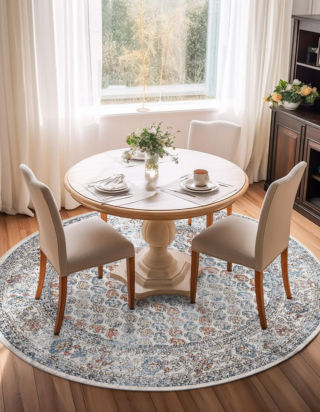 Multicolor 5' 3 x 5' 3 Aramis Round Area Rug Polypropylene With Cotton Backing Easy Clean Living Room Bedroom Dining Office Carpet for Sale at Rug Engine