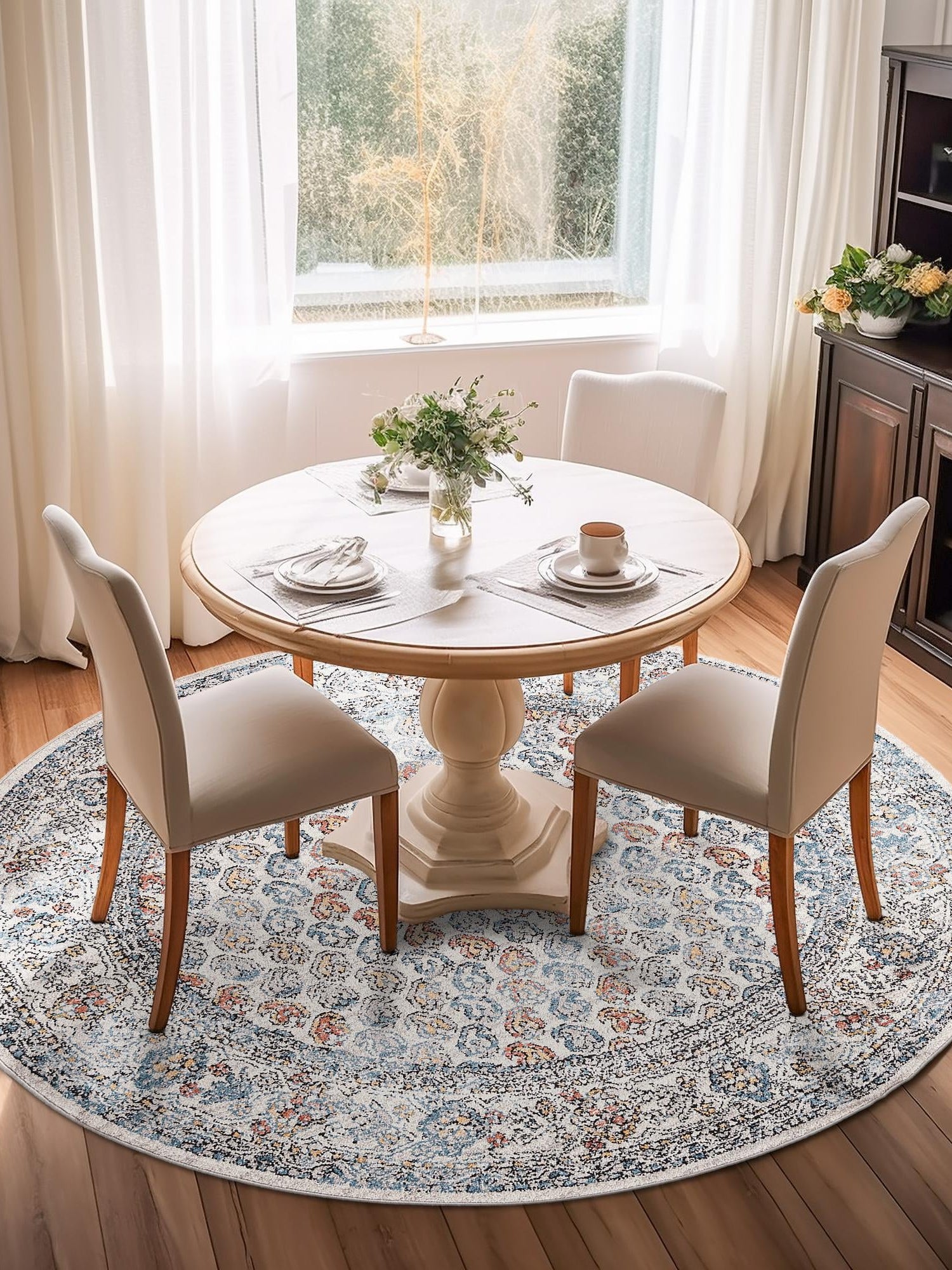 Multicolor 7' x 7' Aramis Round Area Rug Polypropylene With Cotton Backing Easy Clean Living Room Bedroom Dining Office Carpet for Sale at Rug Engine