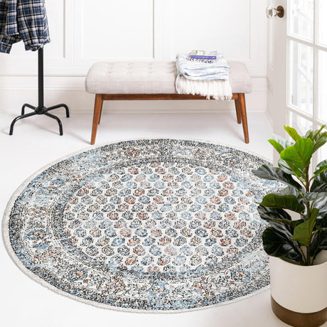 Multicolor 5' 3 x 5' 3 Aramis Round Area Rug Polypropylene With Cotton Backing Easy Clean Living Room Bedroom Dining Office Carpet for Sale at Rug Engine