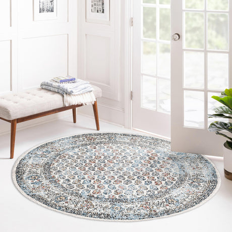 Multicolor 5' 3 x 5' 3 Aramis Round Area Rug Polypropylene With Cotton Backing Easy Clean Living Room Bedroom Dining Office Carpet for Sale at Rug Engine