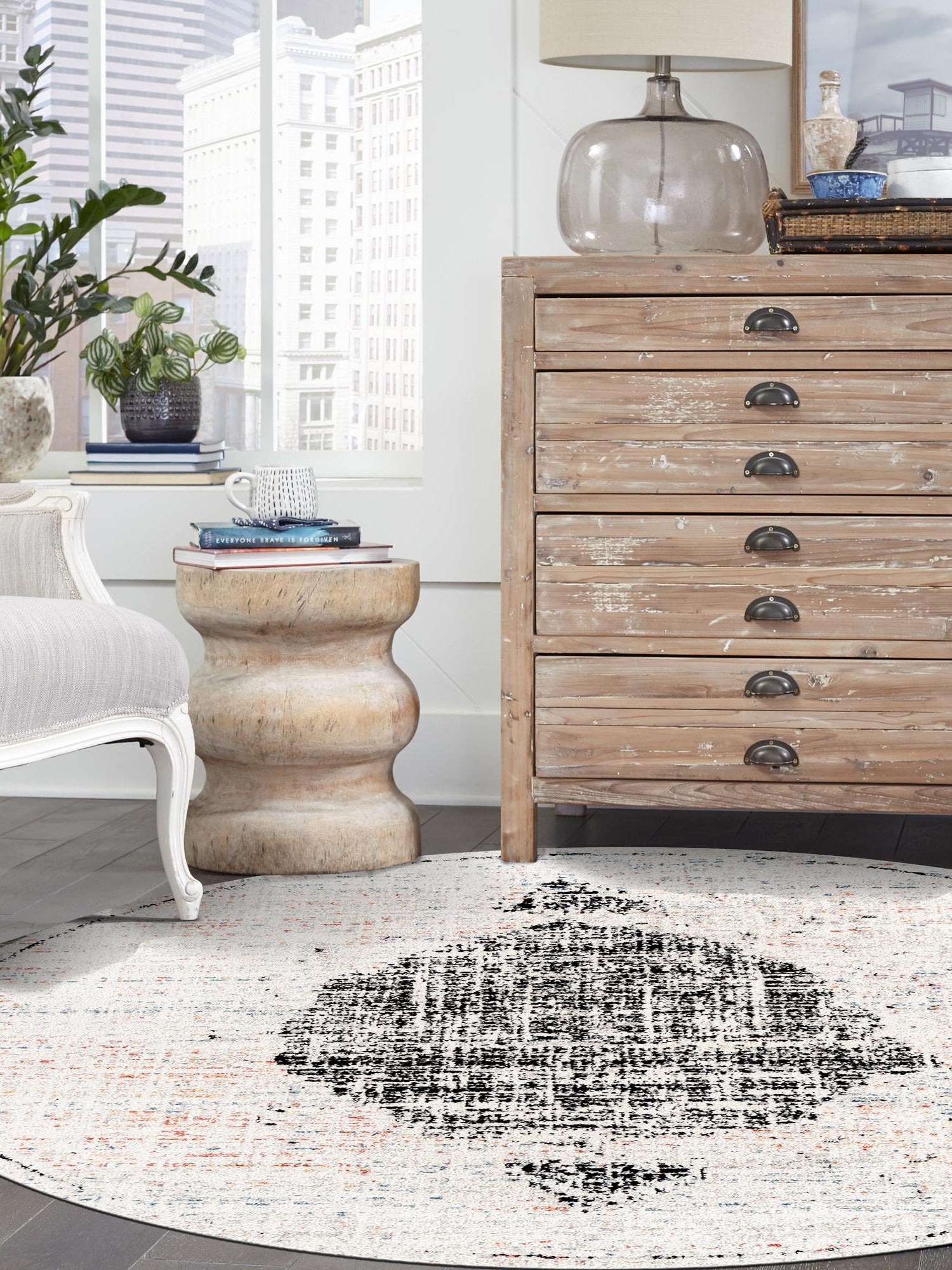 Ivory 3' 3 x 3' 3 Aramis Round Area Rug Polypropylene With Cotton Backing Easy Clean Living Room Bedroom Dining Office Carpet for Sale at Rug Engine