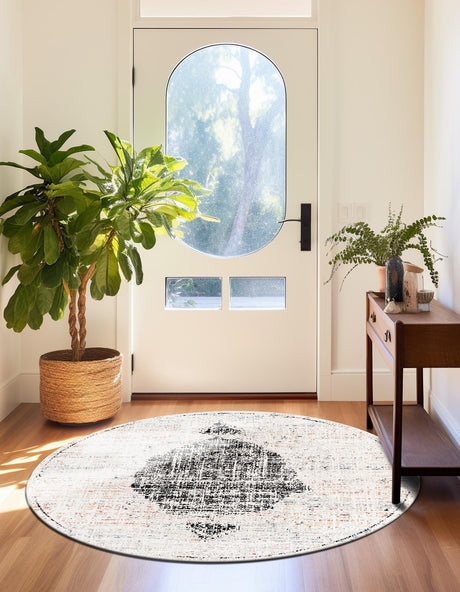 Ivory 5' 3 x 5' 3 Aramis Round Area Rug Polypropylene With Cotton Backing Easy Clean Living Room Bedroom Dining Office Carpet for Sale at Rug Engine