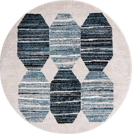 Blue 5' 3 x 5' 3 Aramis Round Area Rug Polypropylene With Cotton Backing Easy Clean Living Room Bedroom Dining Office Carpet for Sale at Rug Engine