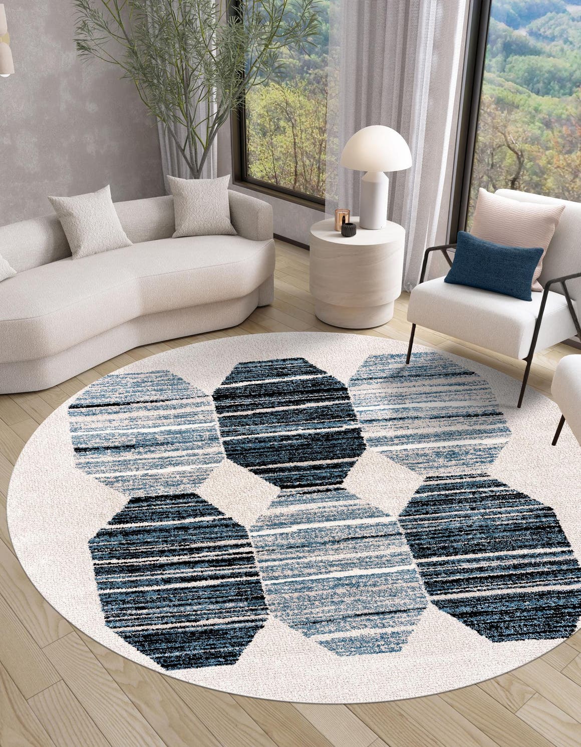 Blue 5' 3 x 5' 3 Aramis Round Area Rug Polypropylene With Cotton Backing Easy Clean Living Room Bedroom Dining Office Carpet for Sale at Rug Engine