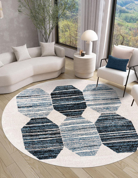 Blue 5' 3 x 5' 3 Aramis Round Area Rug Polypropylene With Cotton Backing Easy Clean Living Room Bedroom Dining Office Carpet for Sale at Rug Engine
