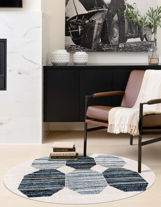 Blue 7' x 7' Aramis Round Area Rug Polypropylene With Cotton Backing Easy Clean Living Room Bedroom Dining Office Carpet for Sale at Rug Engine
