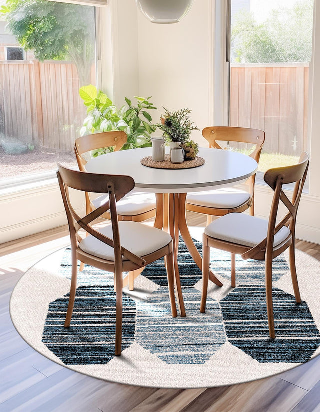 Blue 7' x 7' Aramis Round Area Rug Polypropylene With Cotton Backing Easy Clean Living Room Bedroom Dining Office Carpet for Sale at Rug Engine
