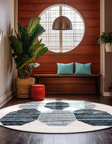 Blue 3' 3 x 3' 3 Aramis Round Area Rug Polypropylene With Cotton Backing Easy Clean Living Room Bedroom Dining Office Carpet for Sale at Rug Engine