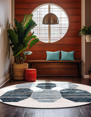 Blue 5' 3 x 5' 3 Aramis Round Area Rug Polypropylene With Cotton Backing Easy Clean Living Room Bedroom Dining Office Carpet for Sale at Rug Engine